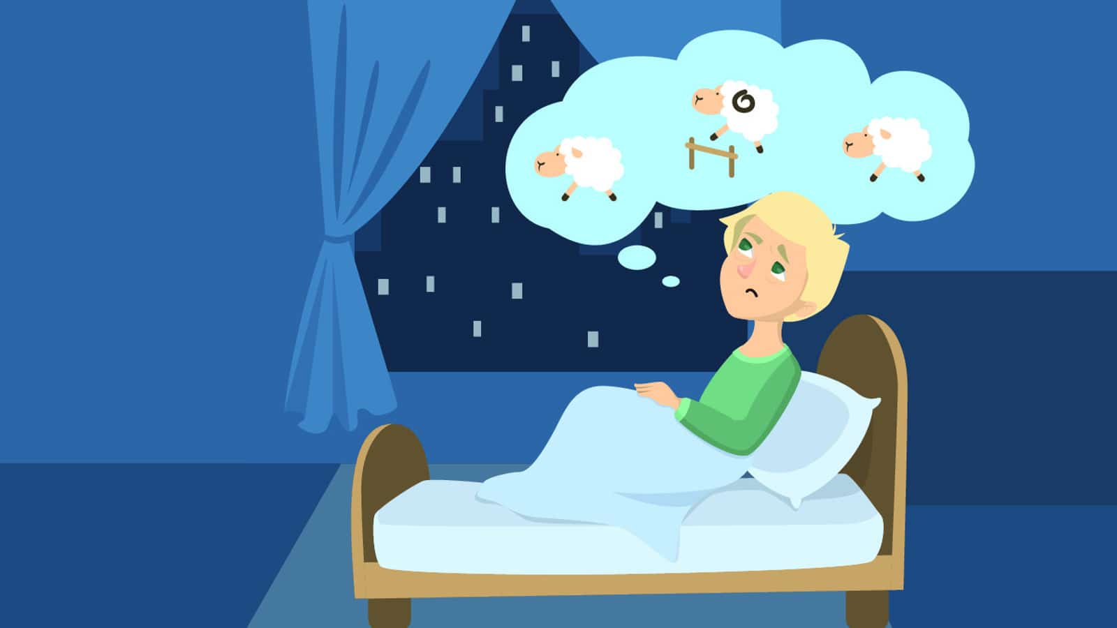 perche non mi addormento subito | vignetta di bambino che conta le pecorelle
